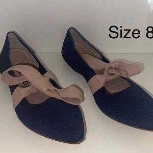 Rothy's Navy Flats with Blush Bow